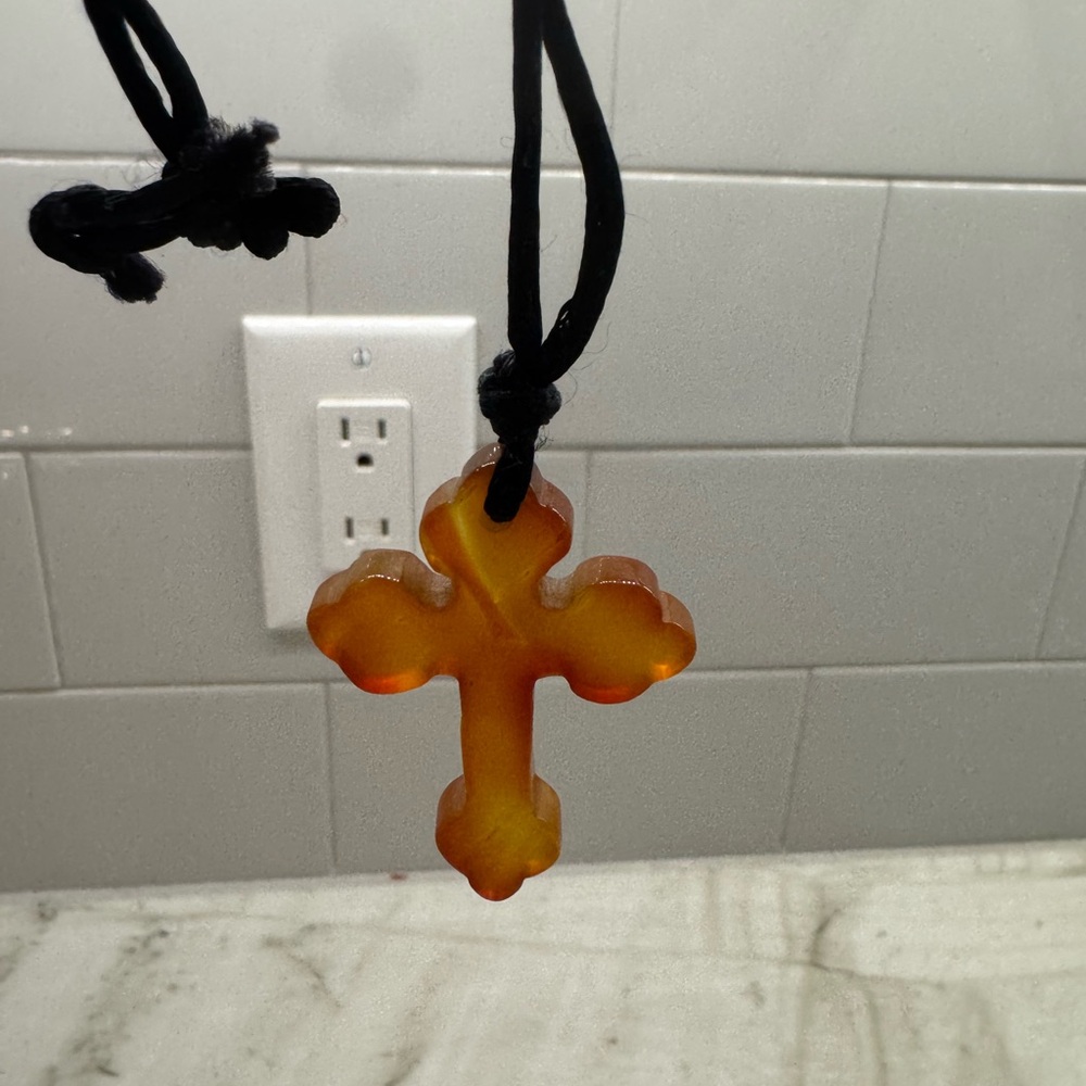 Amber Resin Cross Pendant Necklace